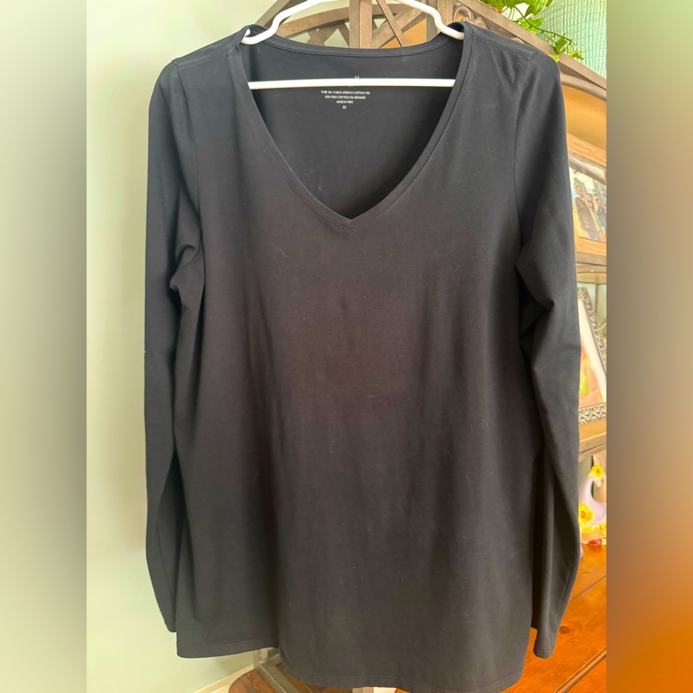 J. Jill Pure Jill Long Sleeve Tee Shirt V-neck Pima Cotton Medium Black